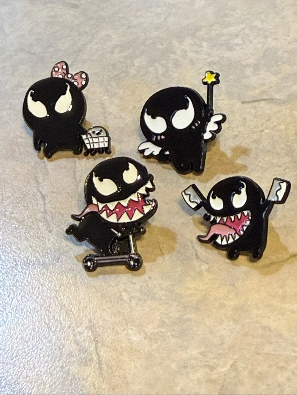 Kawaii Black Monster Enamel Pin Set with Pink Accents